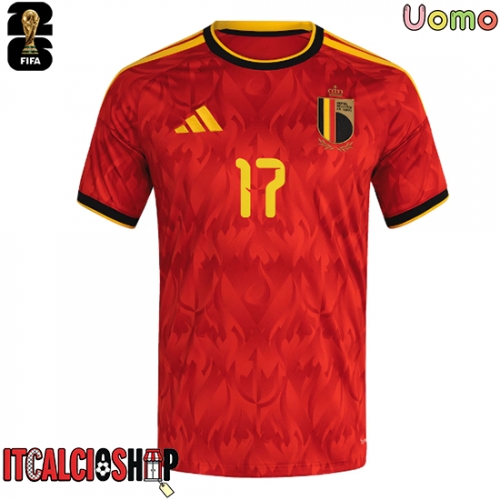 Belgio Charles De Ketelaere #17 Prima Maglia Mondiali 2026 Manica Corta